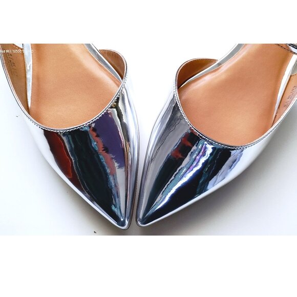 ALDO Sarine Ankle Strap Pointed Toe Flat In Metallic Silver Size 8.5 - Picture 10 of 16